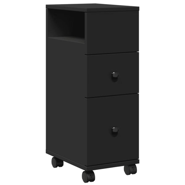Schmaler Badschrank mit Rollen, Schwarz