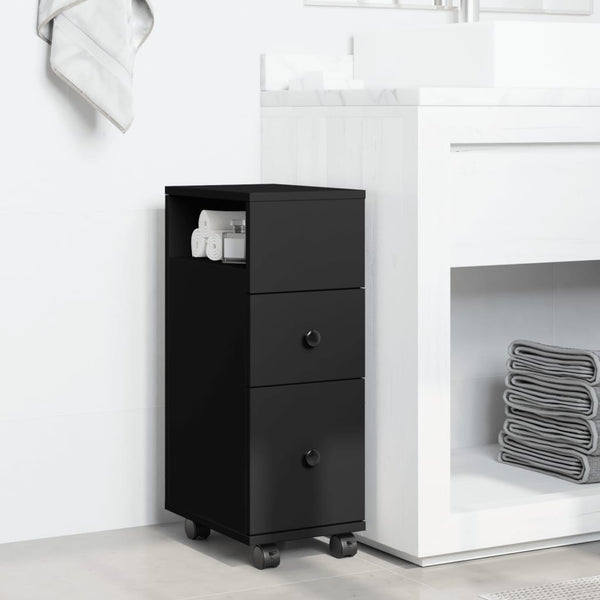 Schmaler Badschrank mit Rollen, Schwarz