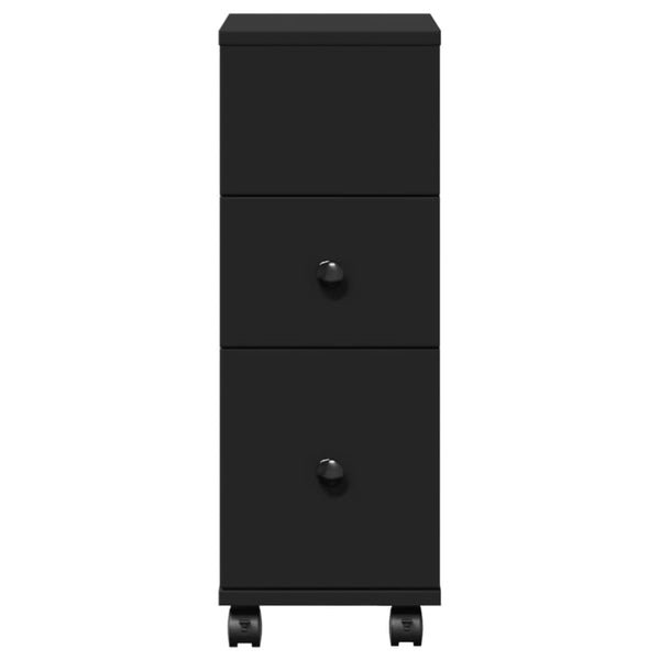 Schmaler Badschrank mit Rollen, Schwarz