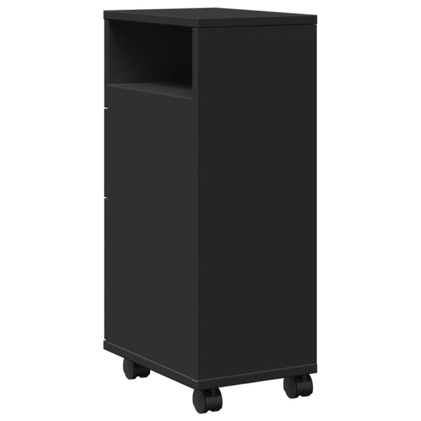Schmaler Badschrank mit Rollen, Schwarz