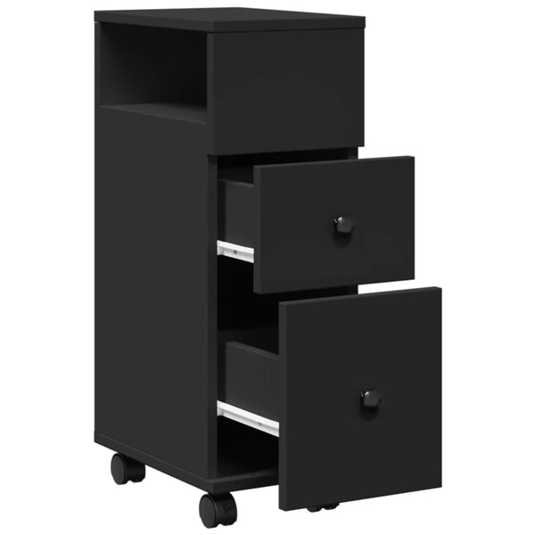 Schmaler Badschrank mit Rollen, Schwarz
