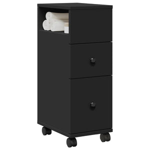 Schmaler Badschrank mit Rollen, Schwarz