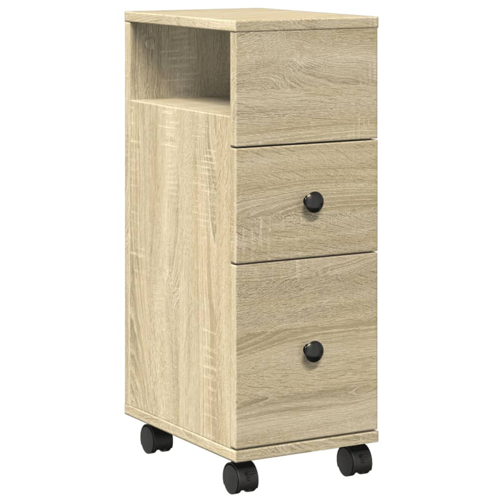 Schmaler Badschrank Sonoma Eiche mit Rollen