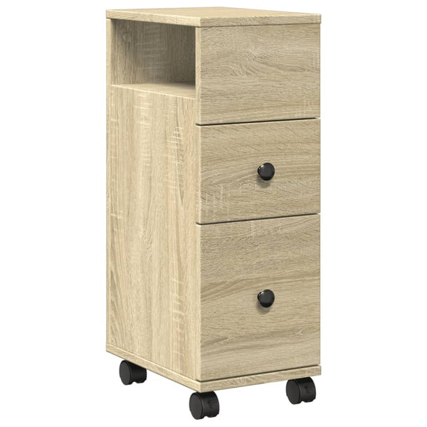Schmaler Badschrank Sonoma Eiche mit Rollen