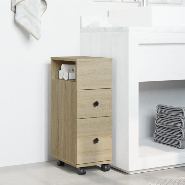Schmaler Badschrank Sonoma Eiche mit Rollen