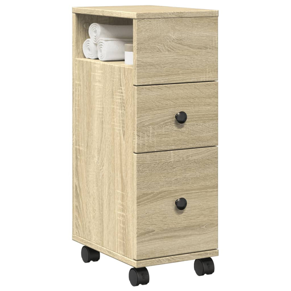 Schmaler Badschrank Sonoma Eiche mit Rollen