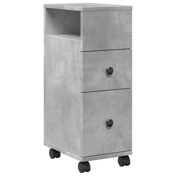 Schmaler Badschrank mit Rollen, Betongrau