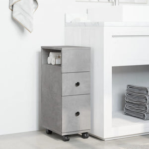 Schmaler Badschrank mit Rollen, Betongrau