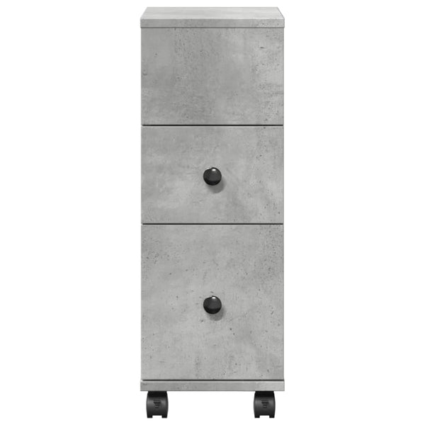 Schmaler Badschrank mit Rollen, Betongrau