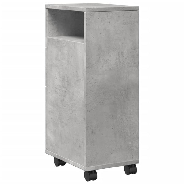 Schmaler Badschrank mit Rollen, Betongrau
