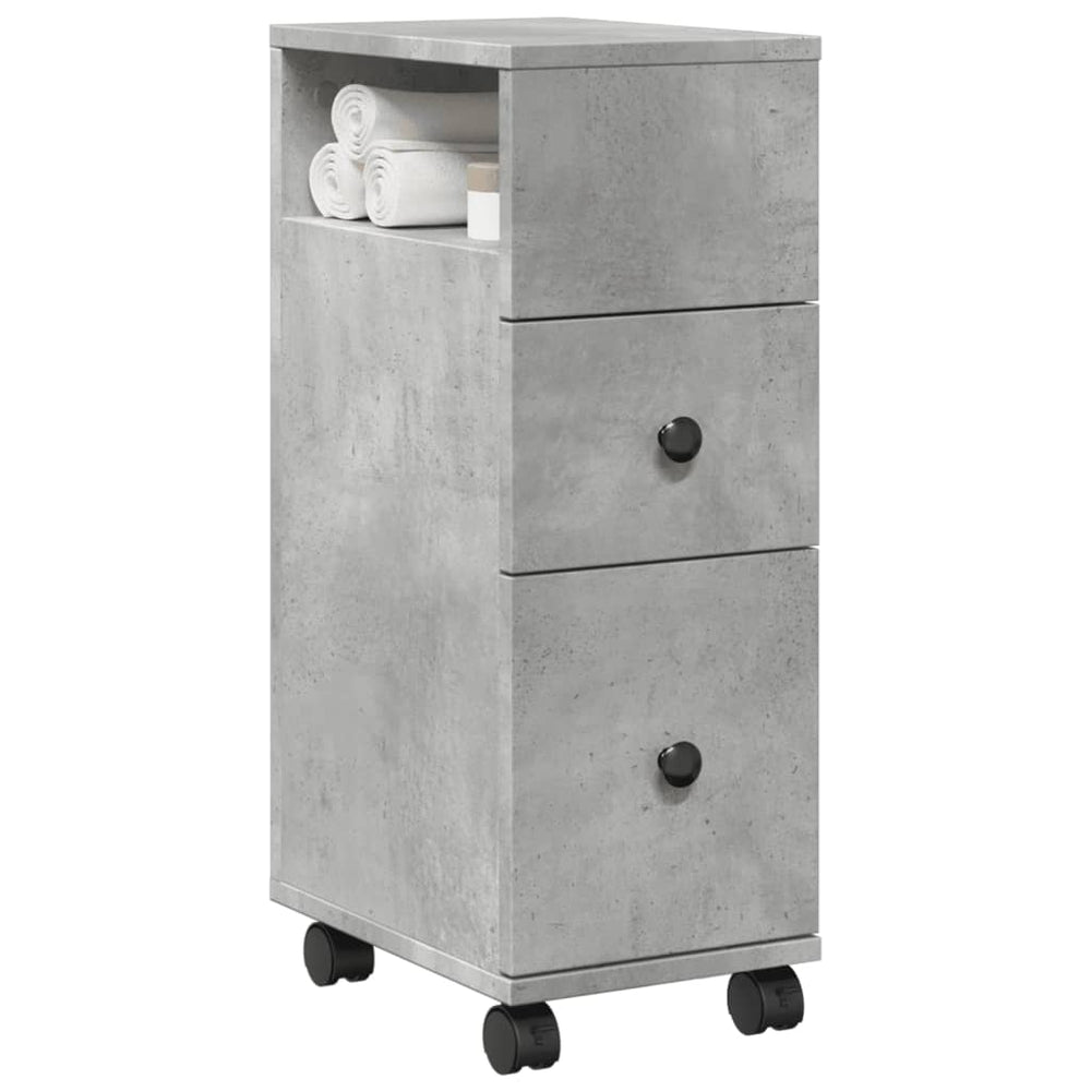 Schmaler Badschrank mit Rollen, Betongrau