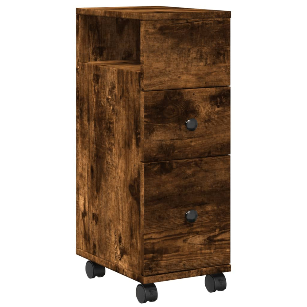 Schmaler Badschrank mit Rollen Räuchereiche
