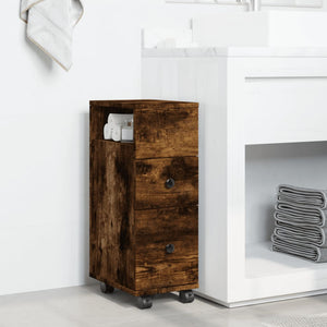 Schmaler Badschrank mit Rollen Räuchereiche