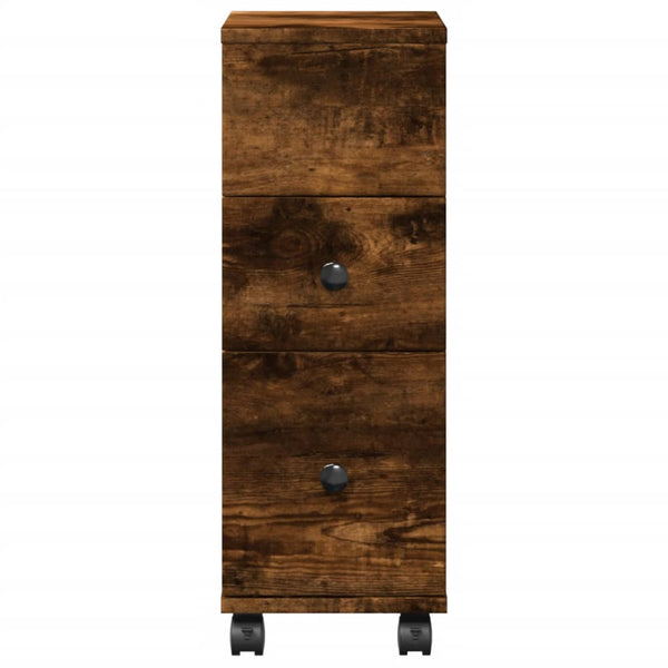 Schmaler Badschrank mit Rollen Räuchereiche