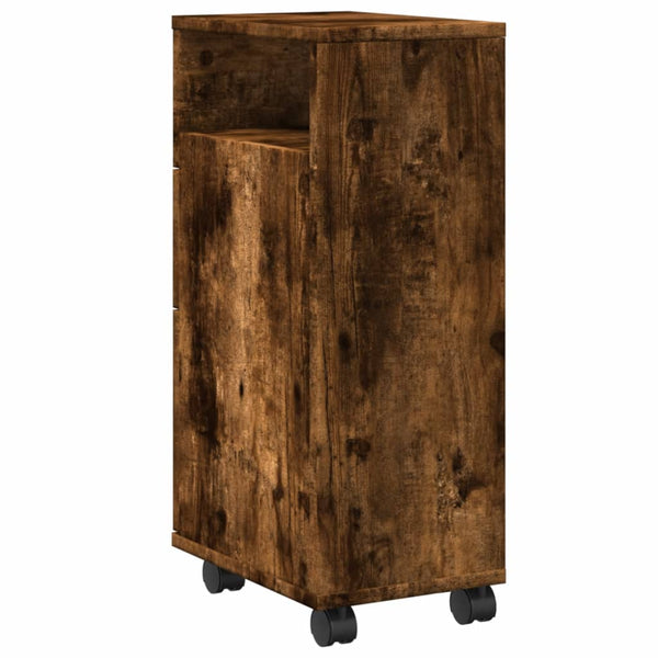 Schmaler Badschrank mit Rollen Räuchereiche