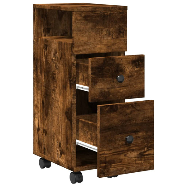 Schmaler Badschrank mit Rollen Räuchereiche