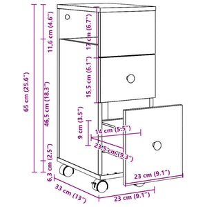 Schmaler Badschrank mit Rollen Räuchereiche