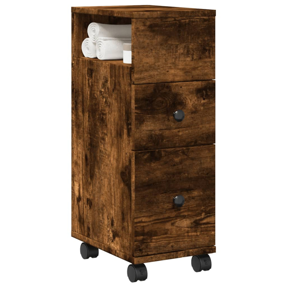 Schmaler Badschrank mit Rollen Räuchereiche