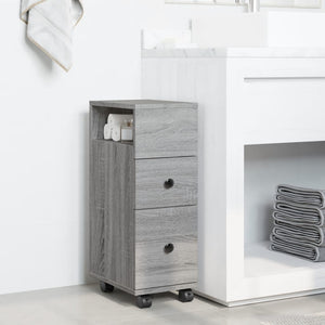 Schmaler Badschrank mit Rollen Grau Sonoma