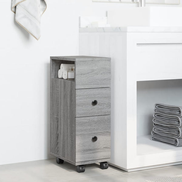 Schmaler Badschrank mit Rollen Grau Sonoma