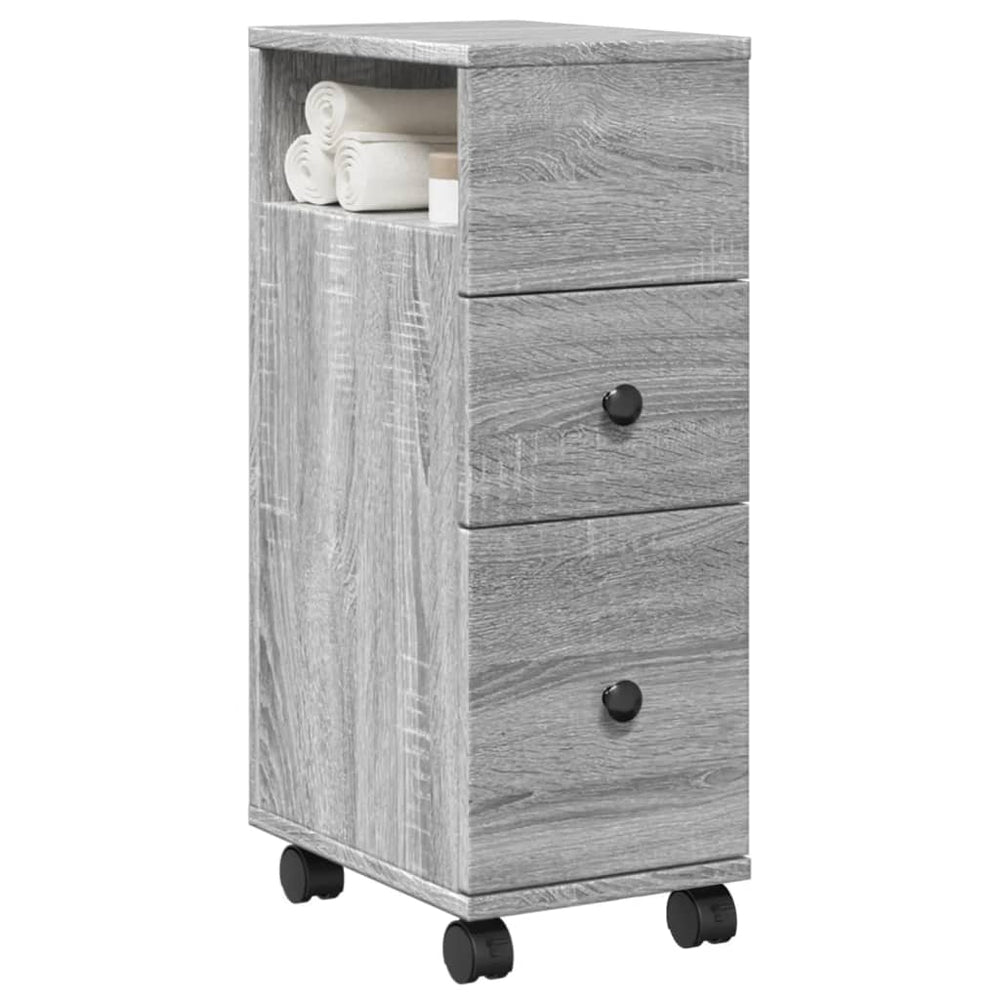 Schmaler Badschrank mit Rollen Grau Sonoma