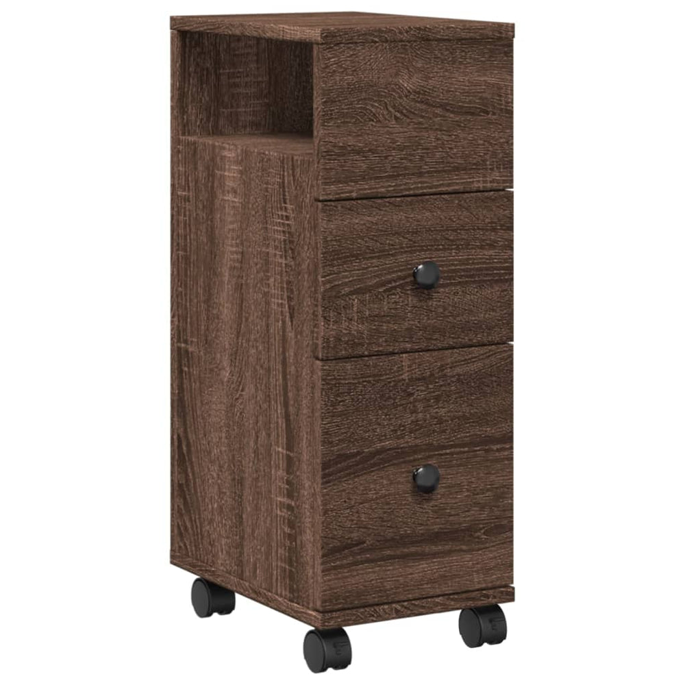 Schmaler Badschrank mit Rollen Eiche