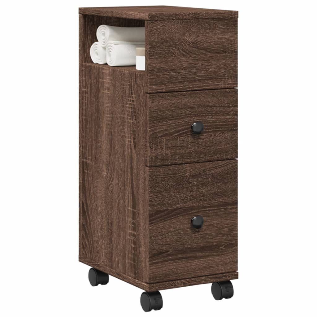 Schmaler Badschrank mit Rollen Eiche