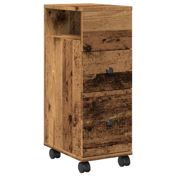 Schmaler Badschrank mit Rollen Altholz-Optik