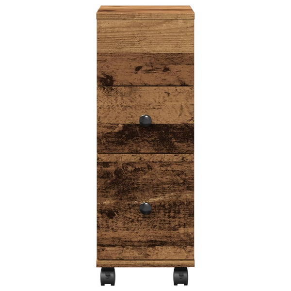 Schmaler Badschrank mit Rollen Altholz-Optik