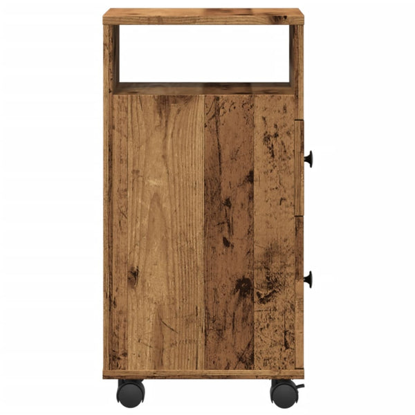 Schmaler Badschrank mit Rollen Altholz-Optik