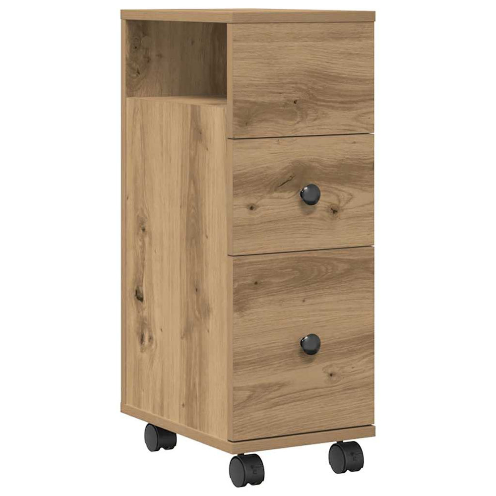 Schmaler Badschrank mit Rollen Eiche