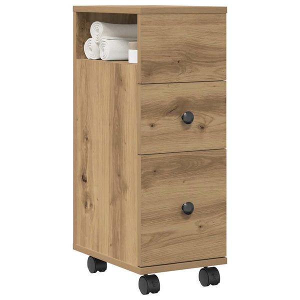 Schmaler Badschrank mit Rollen Eiche