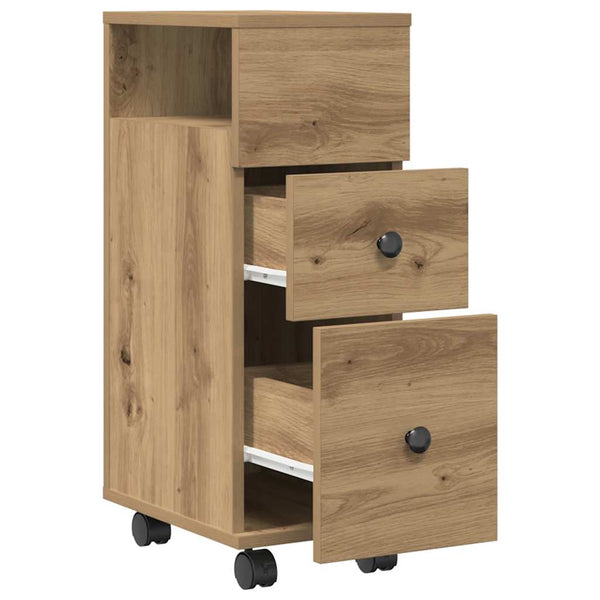 Schmaler Badschrank mit Rollen Eiche