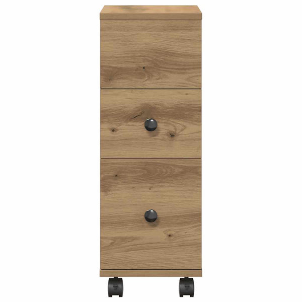Schmaler Badschrank mit Rollen Eiche