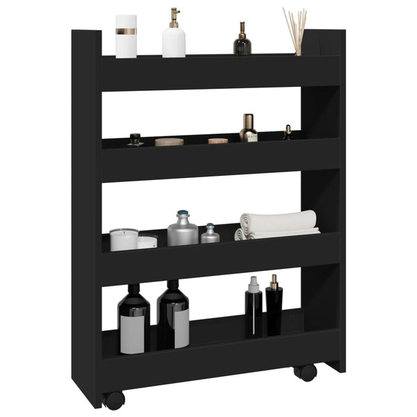 vidaXL Chariot de rangement étroit 4 étages Noir Bois d'ingénierie