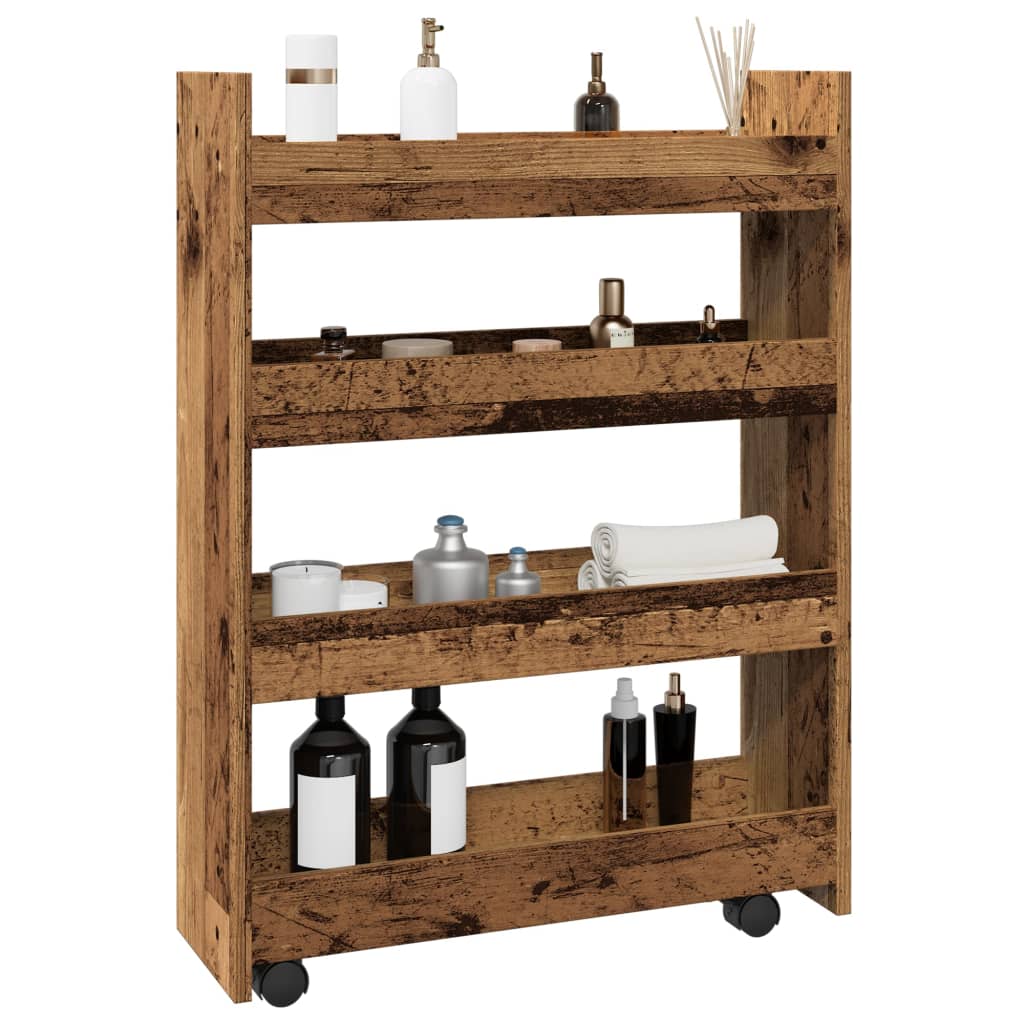 vidaXL Chariot de rangement étroit 4 étages Aspect bois de récupération Bois d'ingénierie