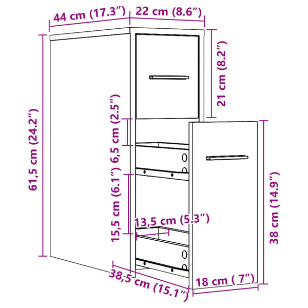 Schmaler Badschrank mit Rollen Sonoma-Eiche