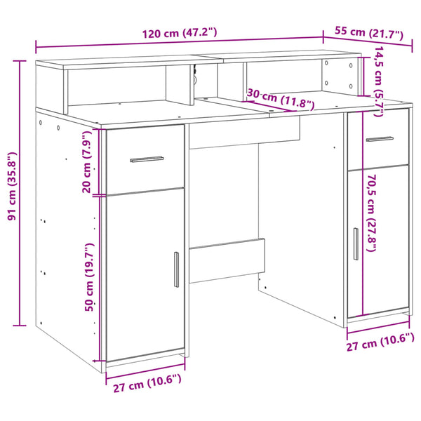 LED Schreibtisch Räuchereiche 120 cm