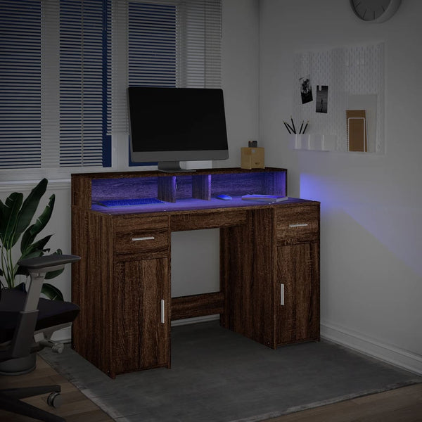 LED Schreibtisch Braun Eichen-Optik 120 cm