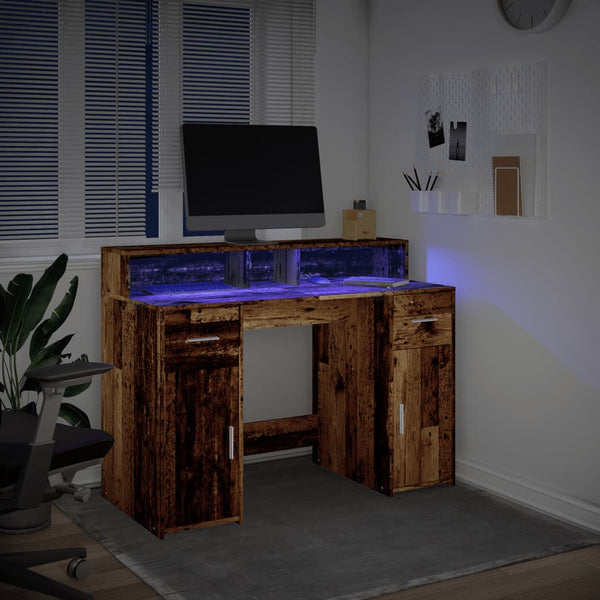 LED-Schreibtisch Altholz-Optik 120 cm