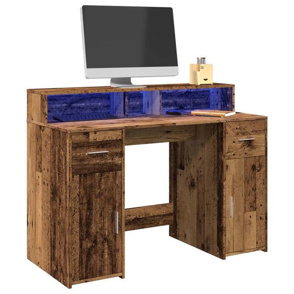 LED-Schreibtisch Altholz-Optik 120 cm