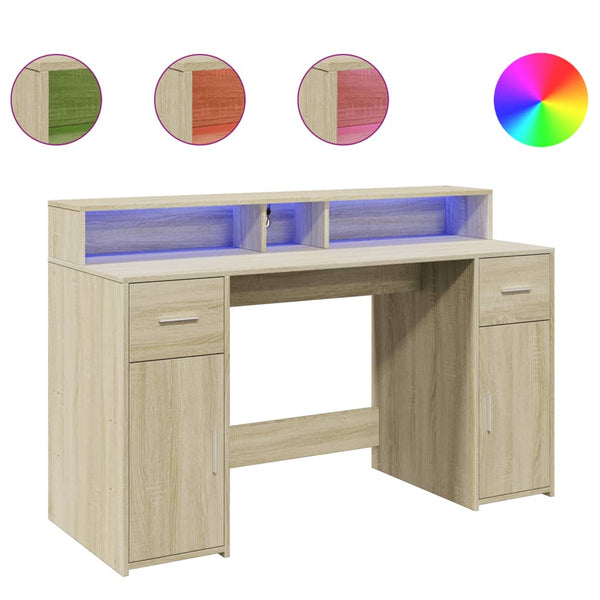 LED Schreibtisch Sonoma Eiche 140 cm