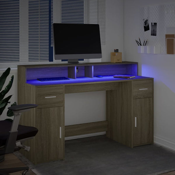 LED Schreibtisch Sonoma Eiche 140 cm