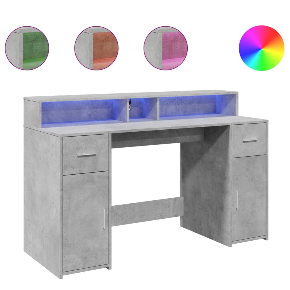 LED Schreibtisch Betongrau 140 cm