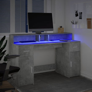 LED Schreibtisch Betongrau 140 cm
