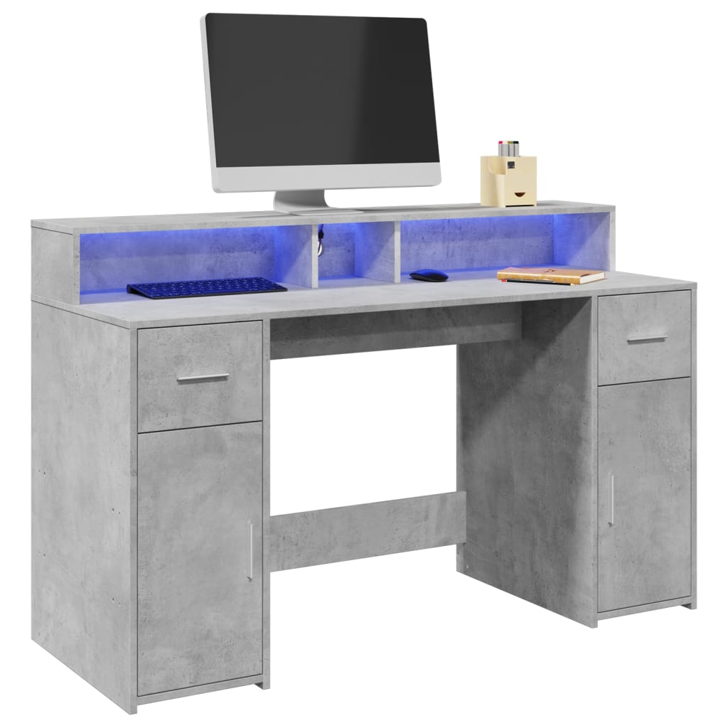 LED Schreibtisch Betongrau 140 cm