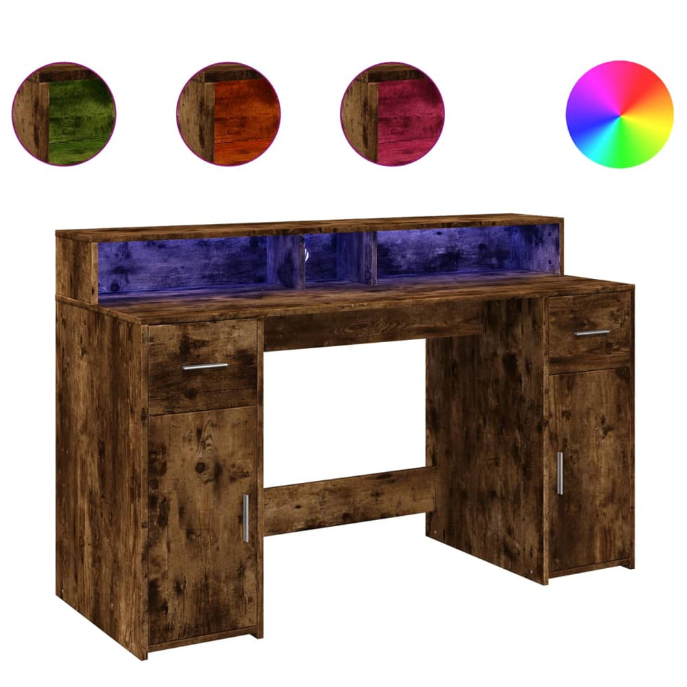 LED Schreibtisch Räuchereiche 140 cm
