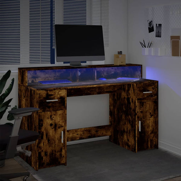 LED Schreibtisch Räuchereiche 140 cm