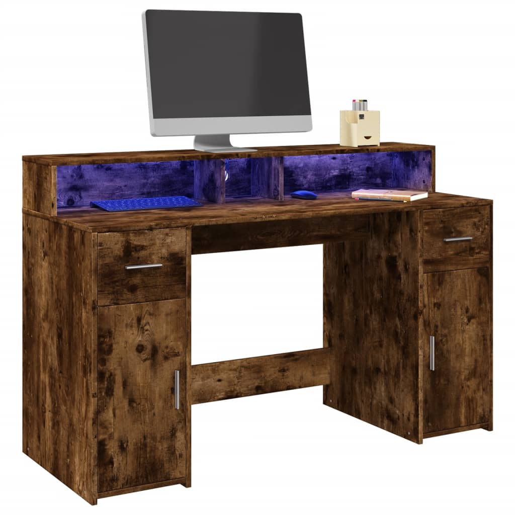 LED Schreibtisch Räuchereiche 140 cm
