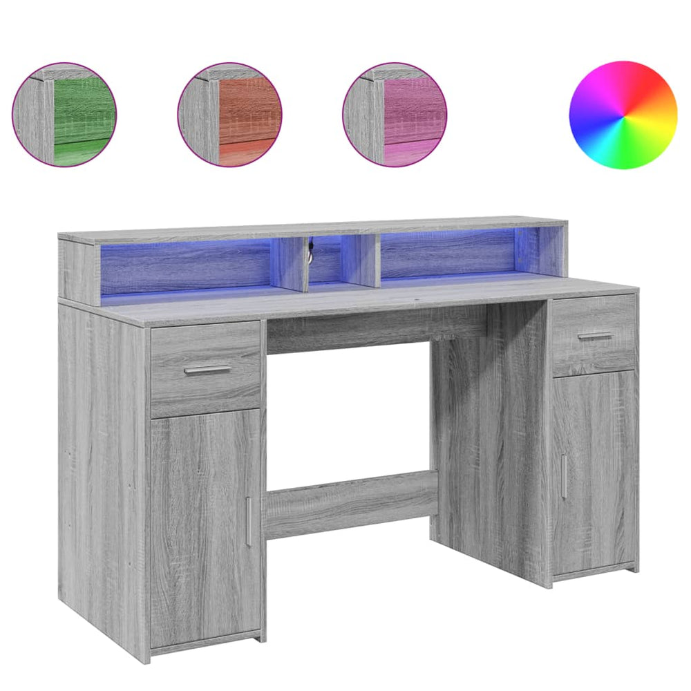 LED-Schreibtisch Grau Sonoma 140 cm